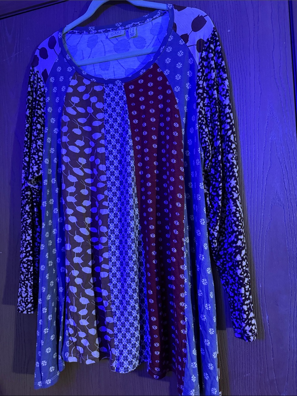 LOGO by Lori Goldstein Mixed Print Swing Tunic — Blue, Brown, Burgundy. NWOT - Picture 4 of 16